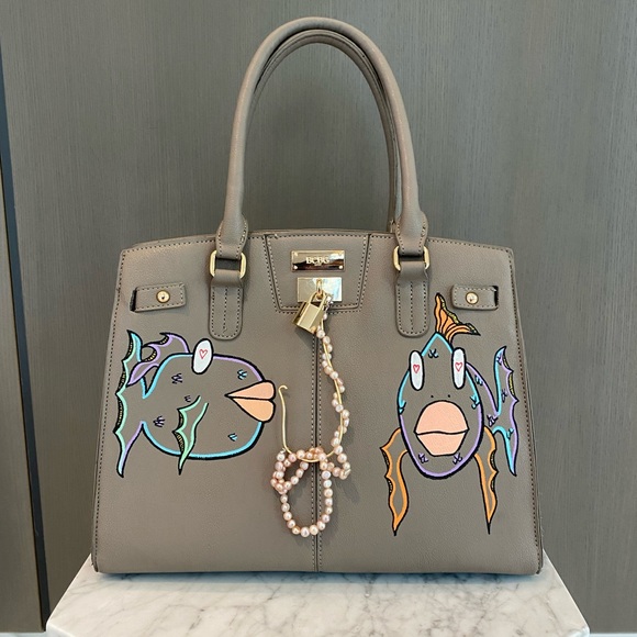 VanRahDesign hand painted BCBG purse with lock —Painting “Off the Hook” - Picture 16 of 17
